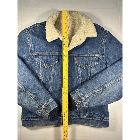 Vintage 80s Levis Denim Jean Trucker Jacket Sherpa Lined Size 42 Red Tab Hipster - Picture 7 of 9